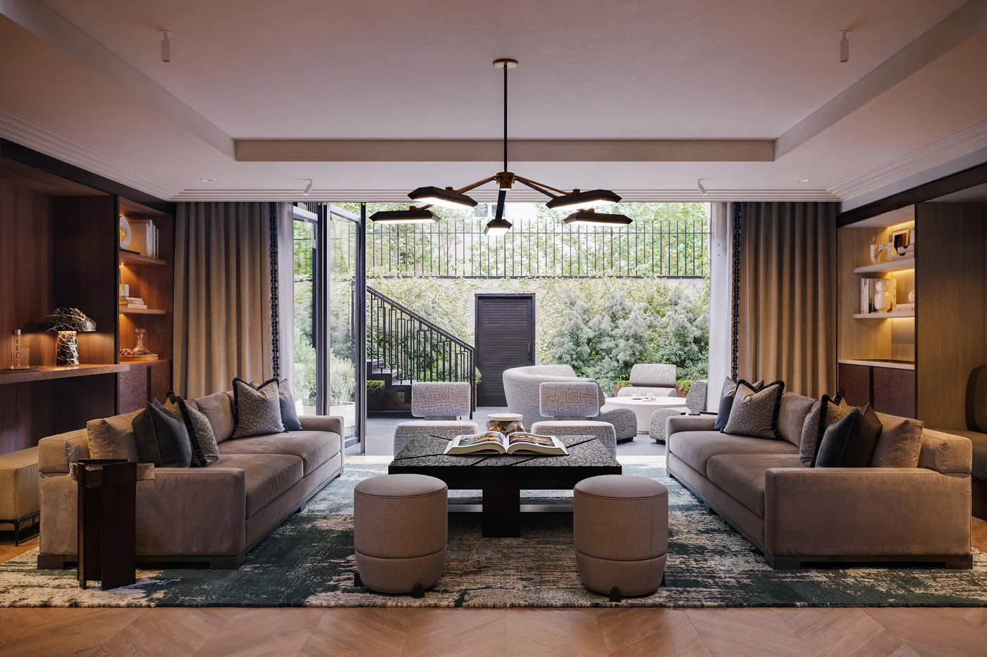 Contemporary living room with large windows