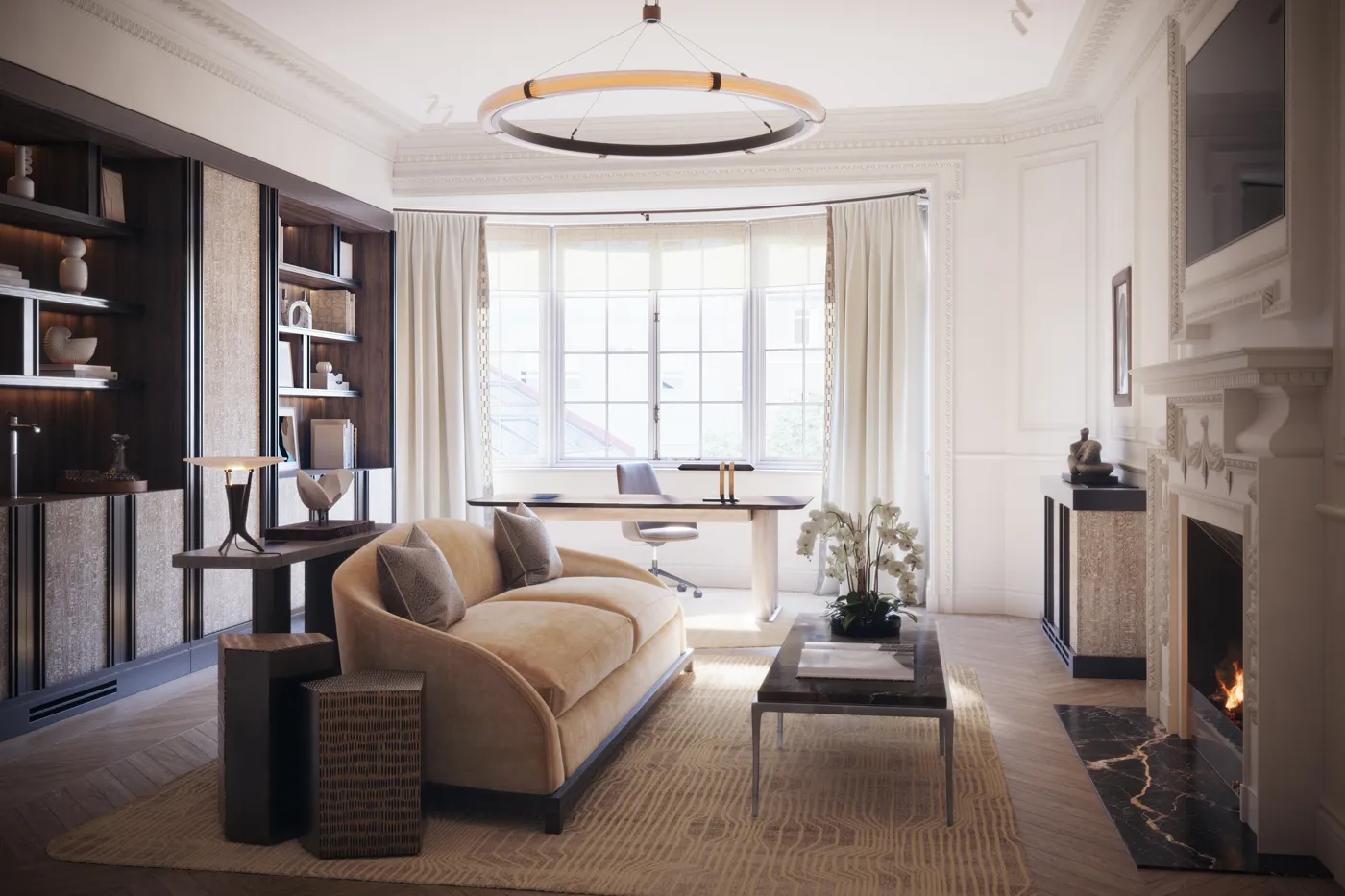 Bedroom interior with neutral tones