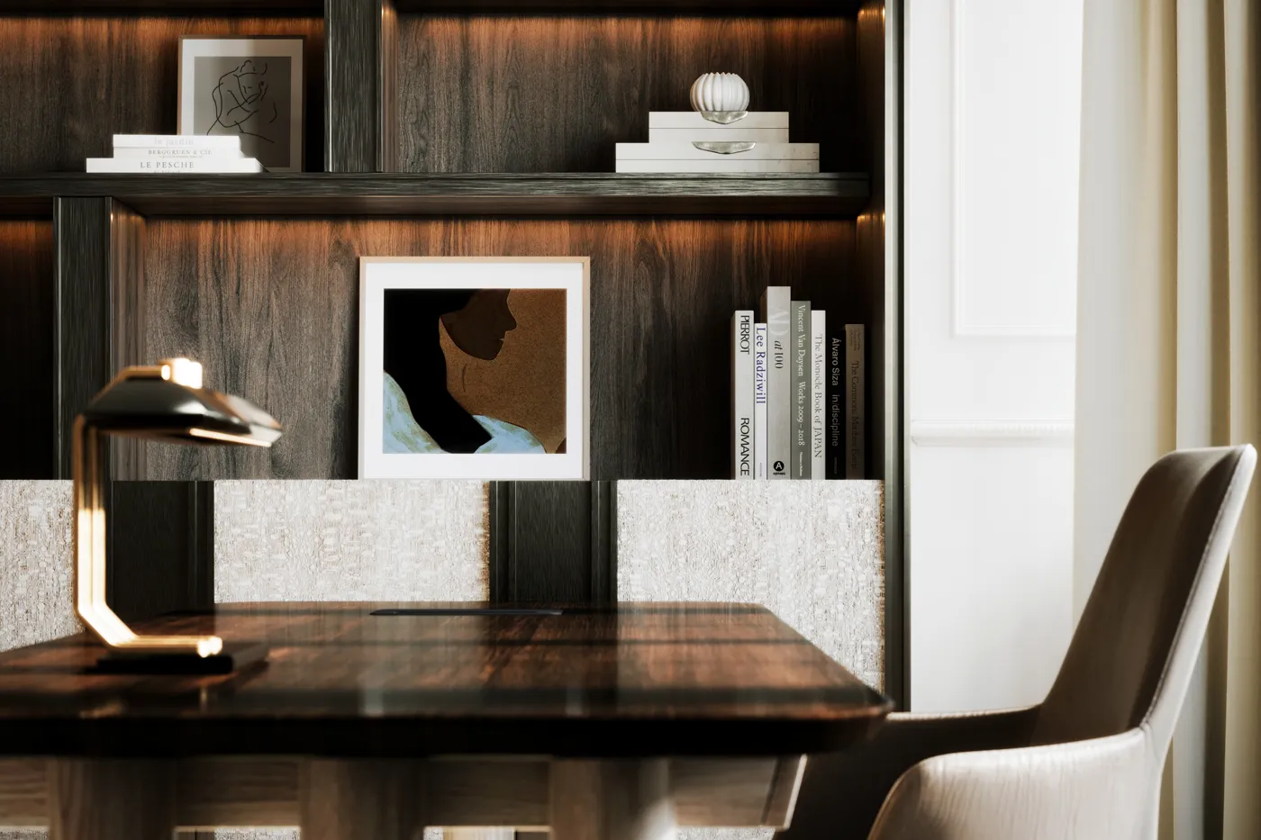 Bedroom interior with neutral tones
